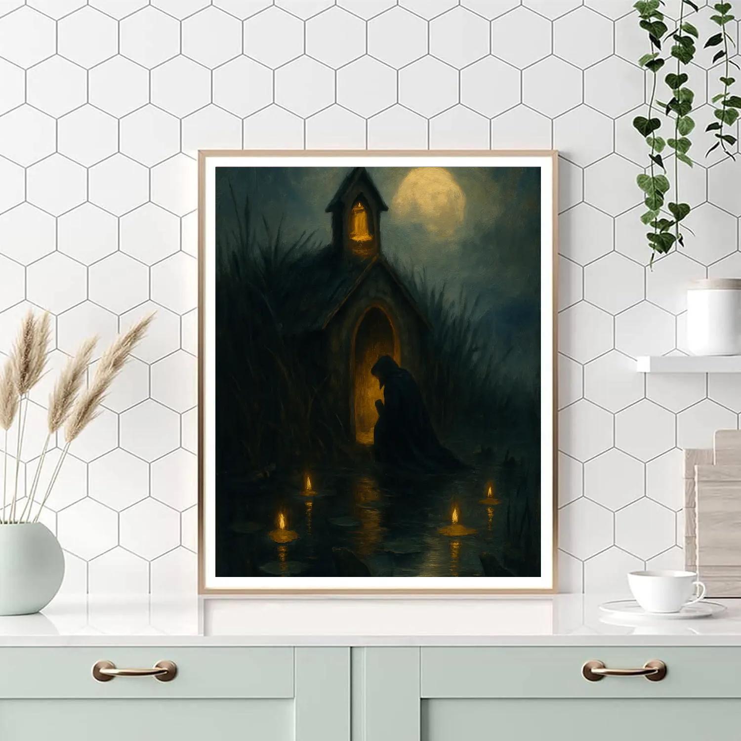 Moonlit Bog Chapel Paint by numbers art