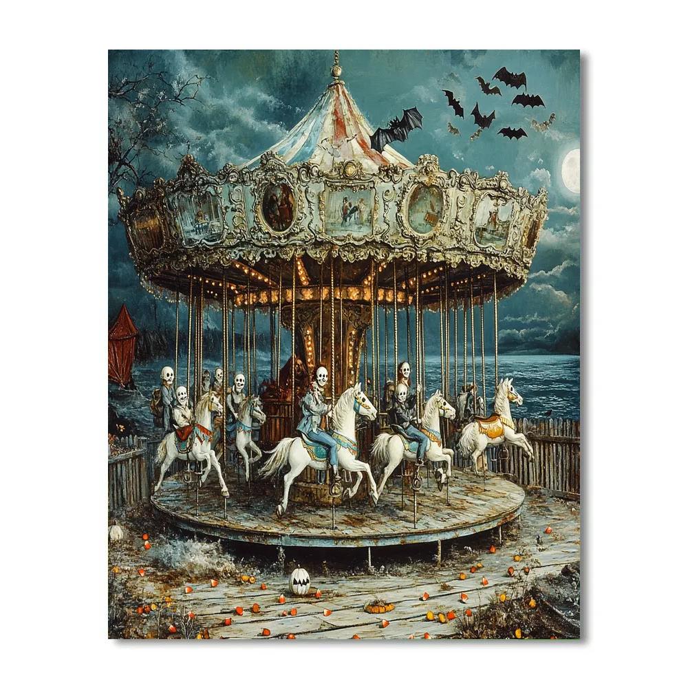 Spooky Carnival Carousel At Dusk Paint by numbers art