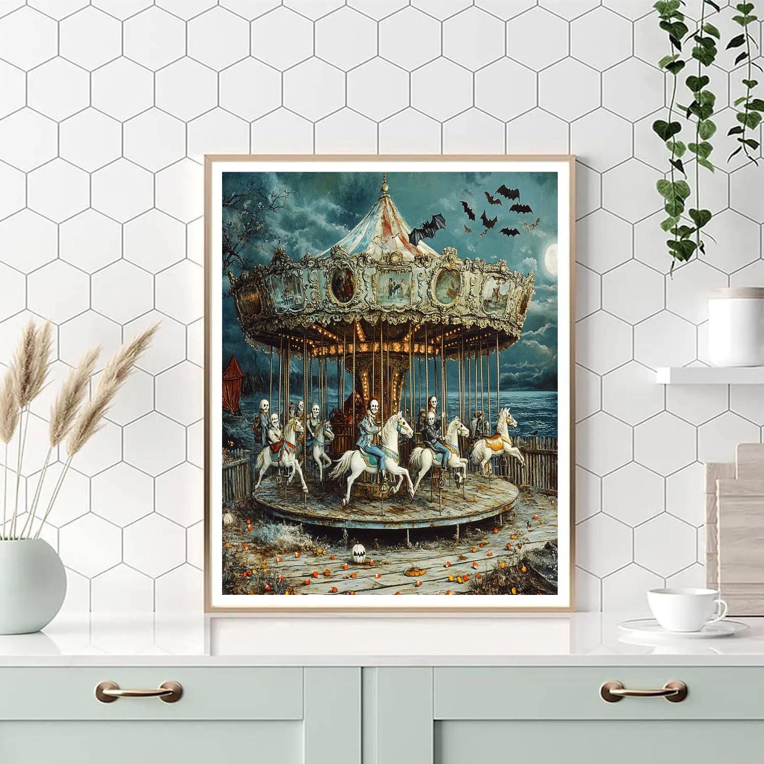 Spooky Carnival Carousel At Dusk Paint by numbers art