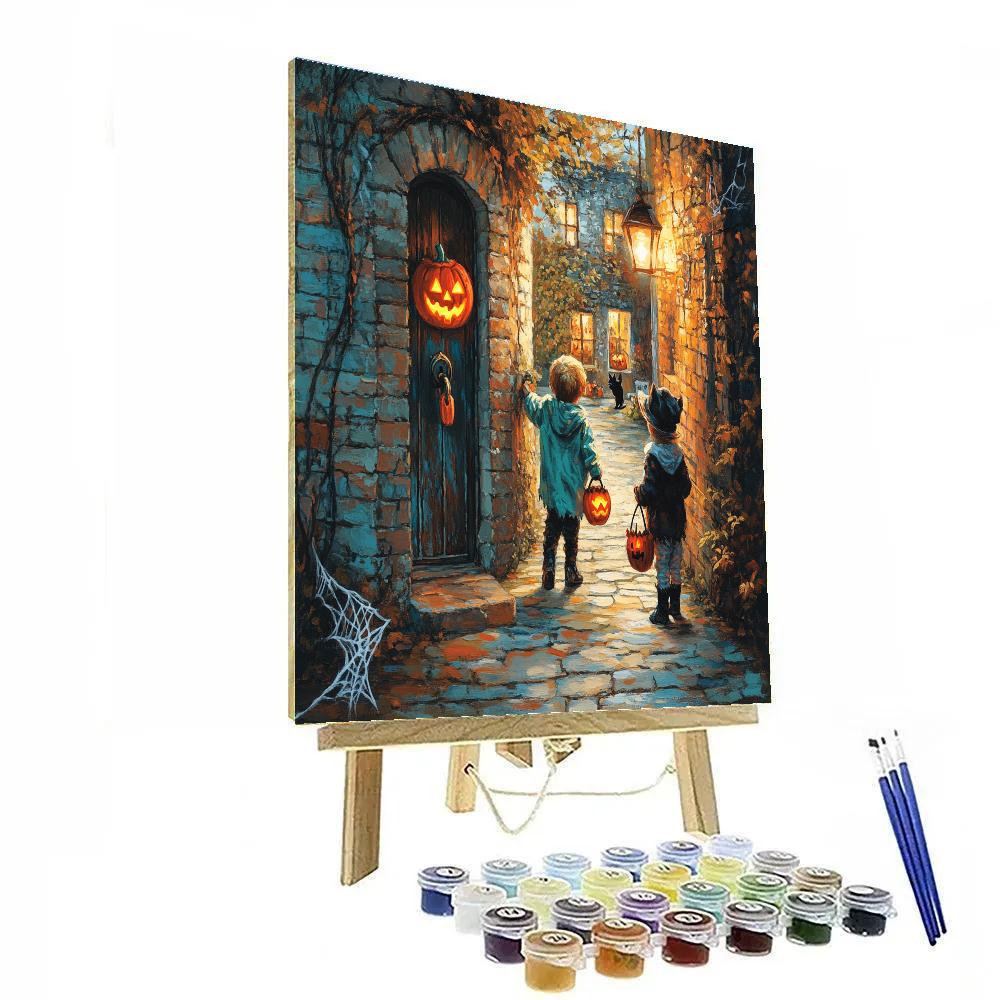 Moonlit Trick Or Treaters In Haunted Alley Paint by numbers art