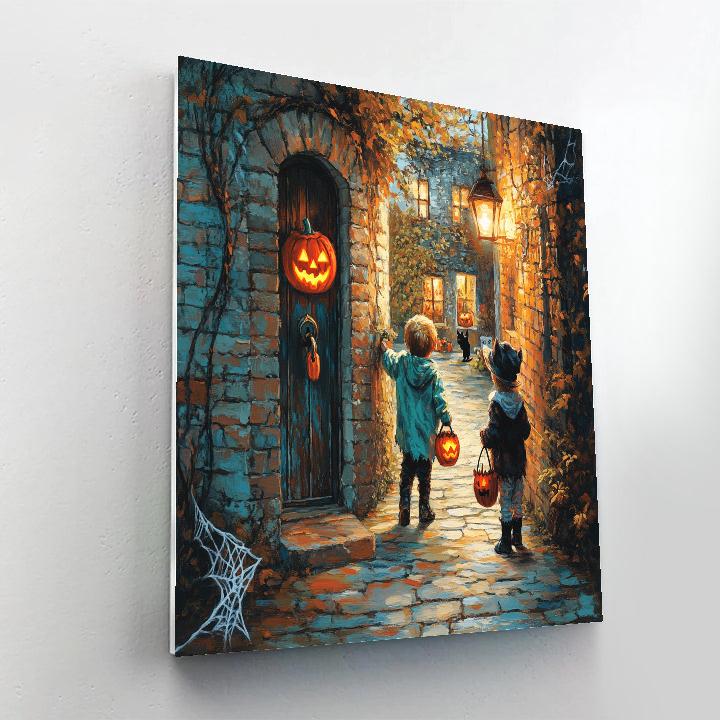 Moonlit Trick Or Treaters In Haunted Alley Paint by numbers art