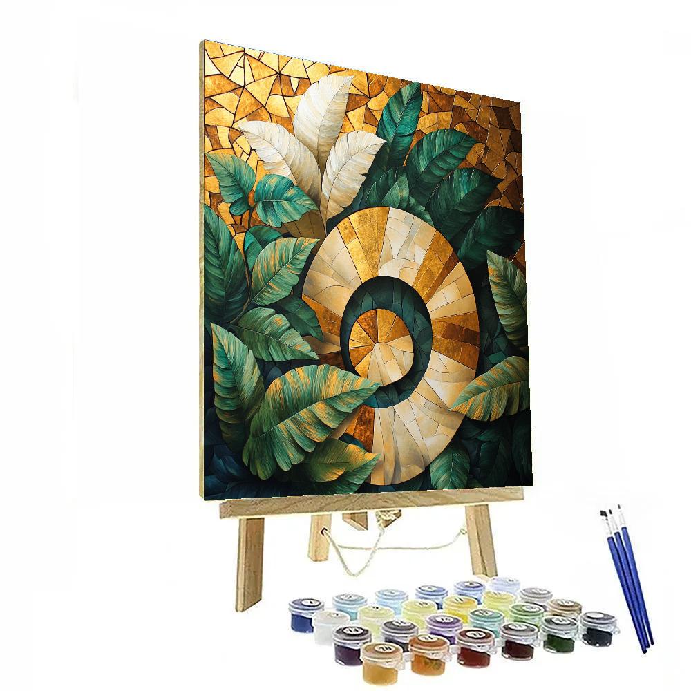 Gustav Klimt Inspired Golden Spiral Foliage paint by numbers