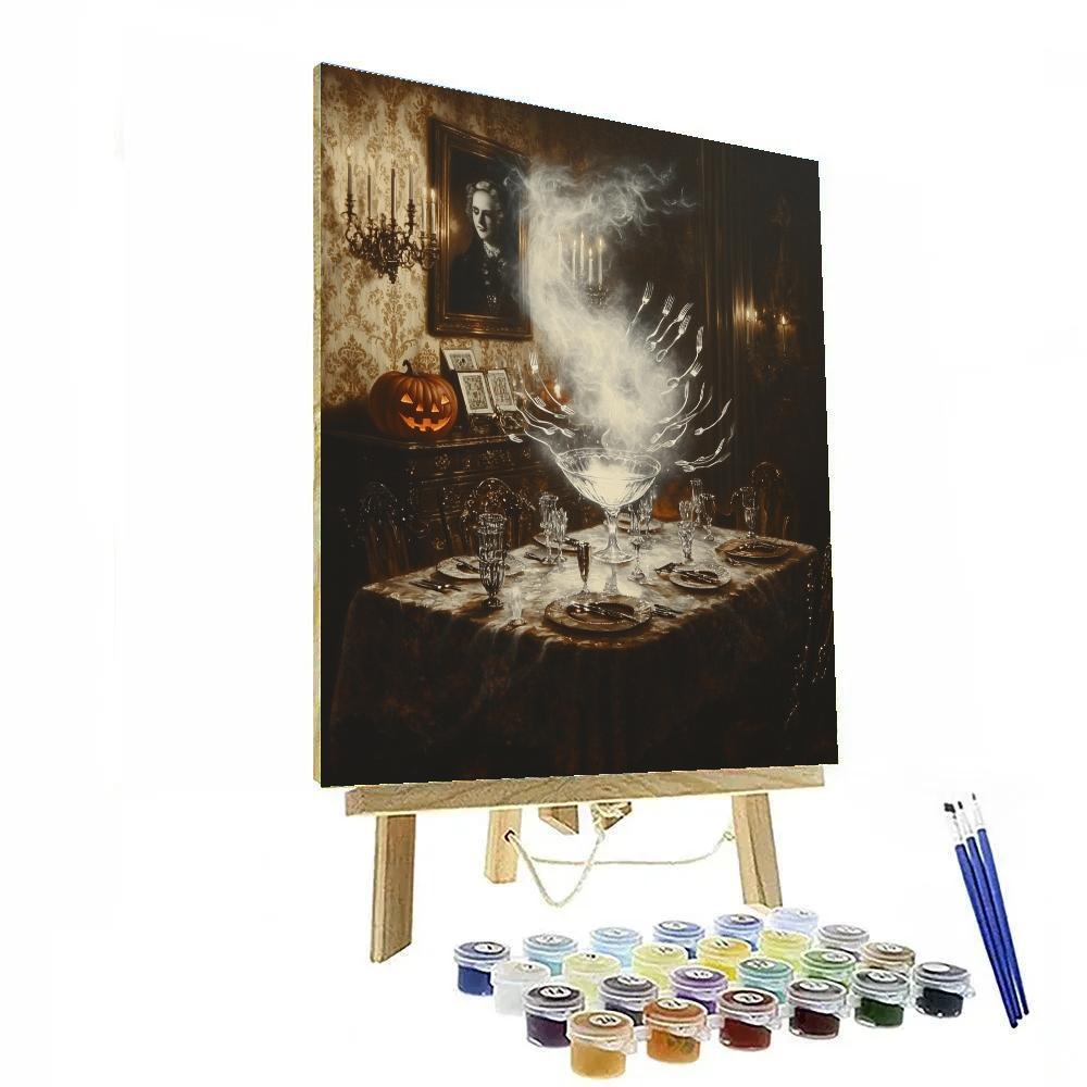 Candlelit Séance Dining With Haunted Silverware paint by number