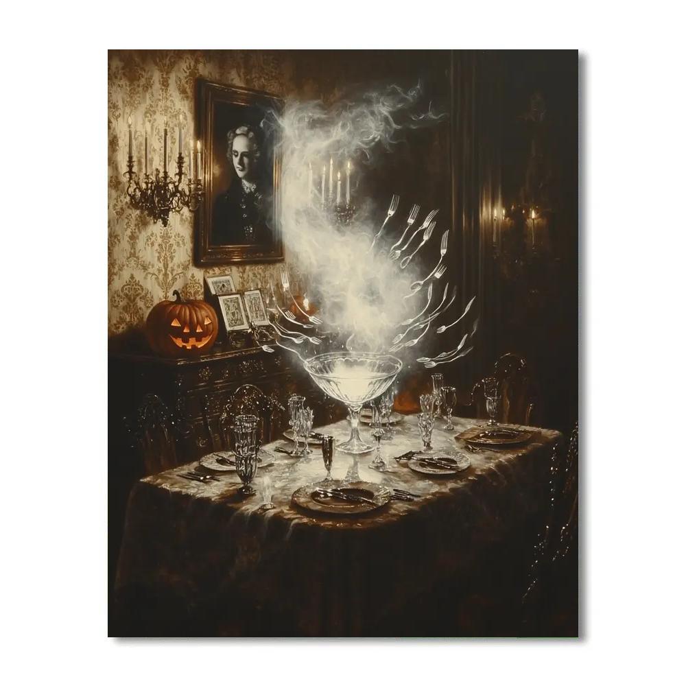 Candlelit Séance Dining With Haunted Silverware paint by number