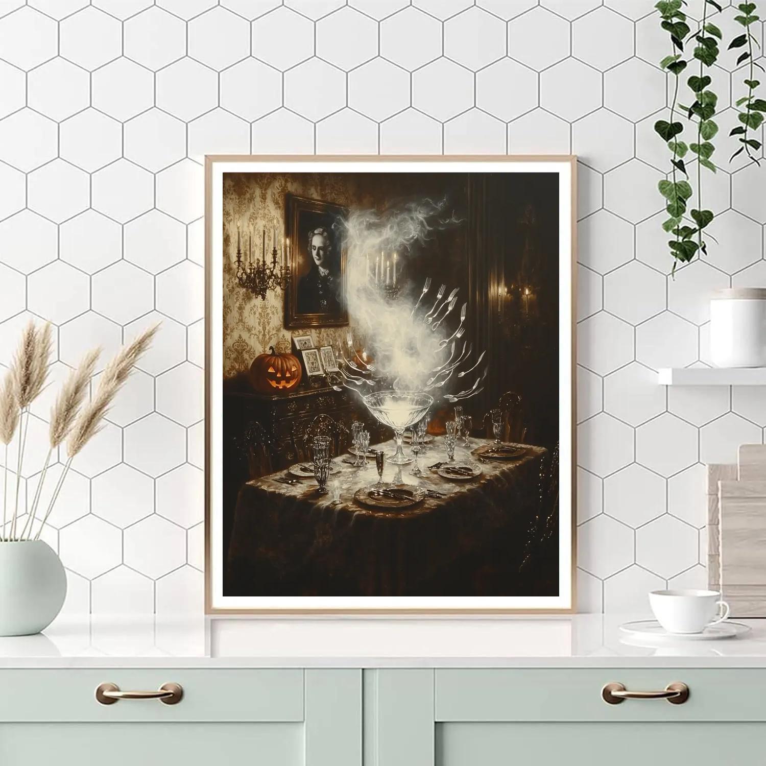 Candlelit Séance Dining With Haunted Silverware paint by number