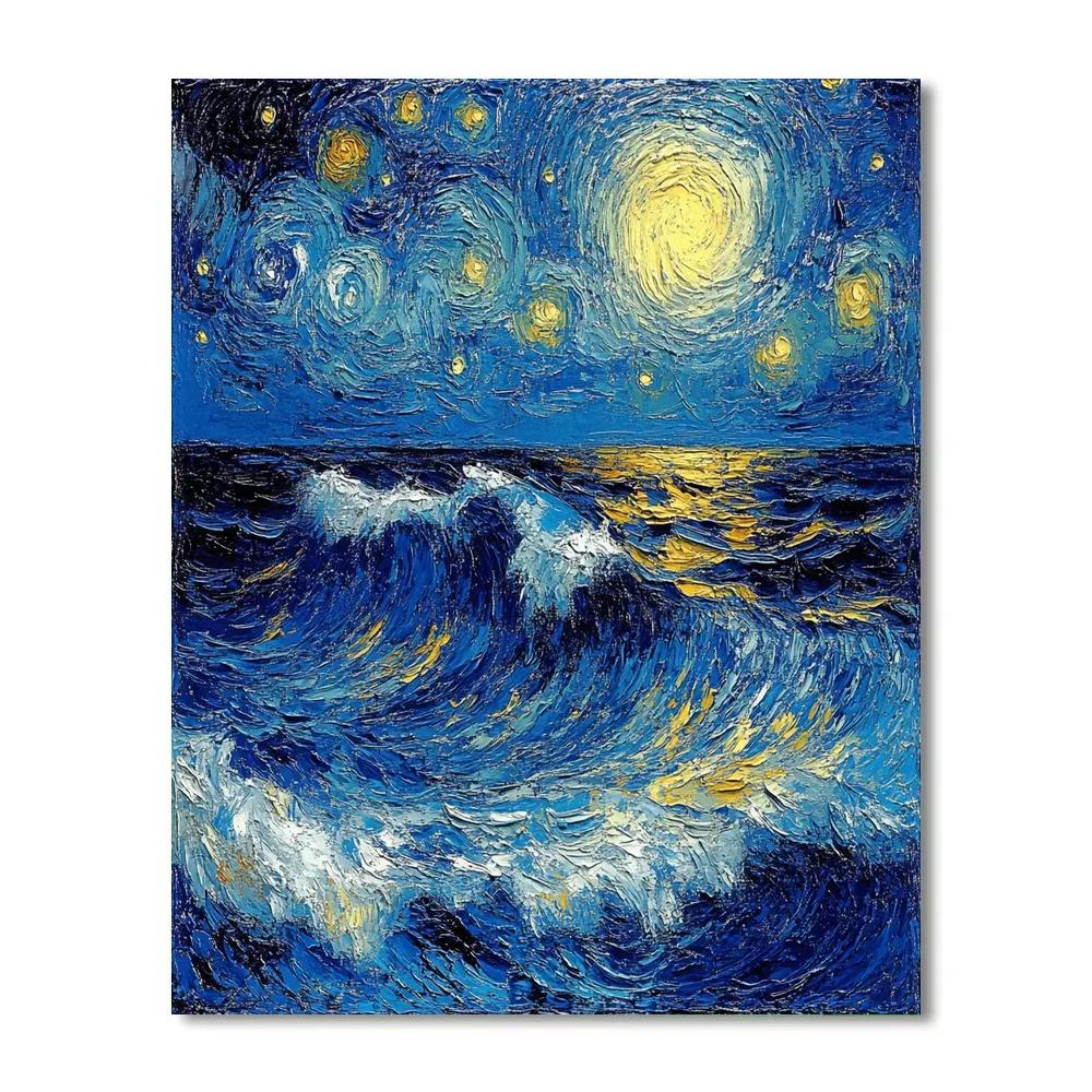 Van Gogh Inspired Starry Ocean Waves DIY paint by numbers