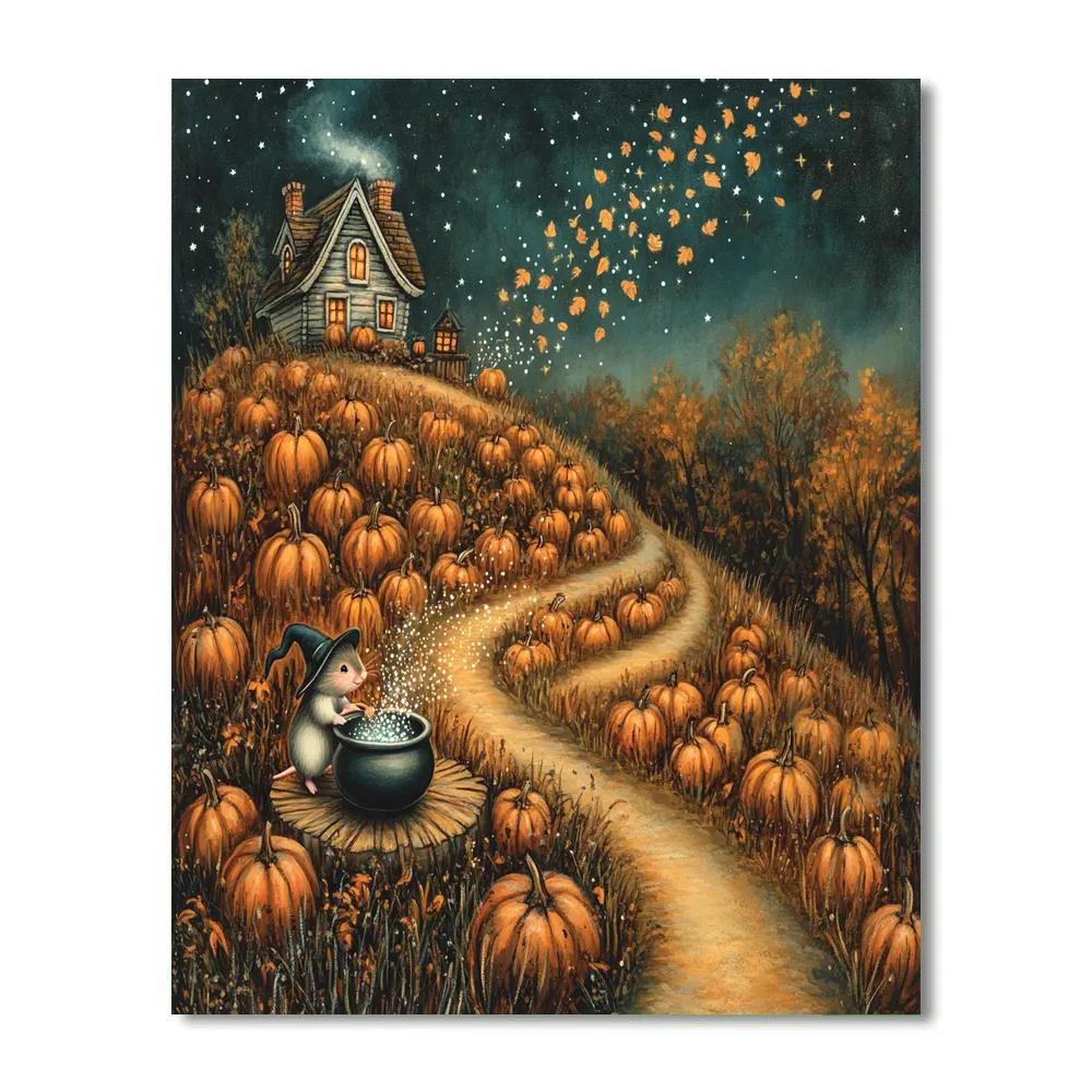 Witchs Cottage On Pumpkin Hill paint by color