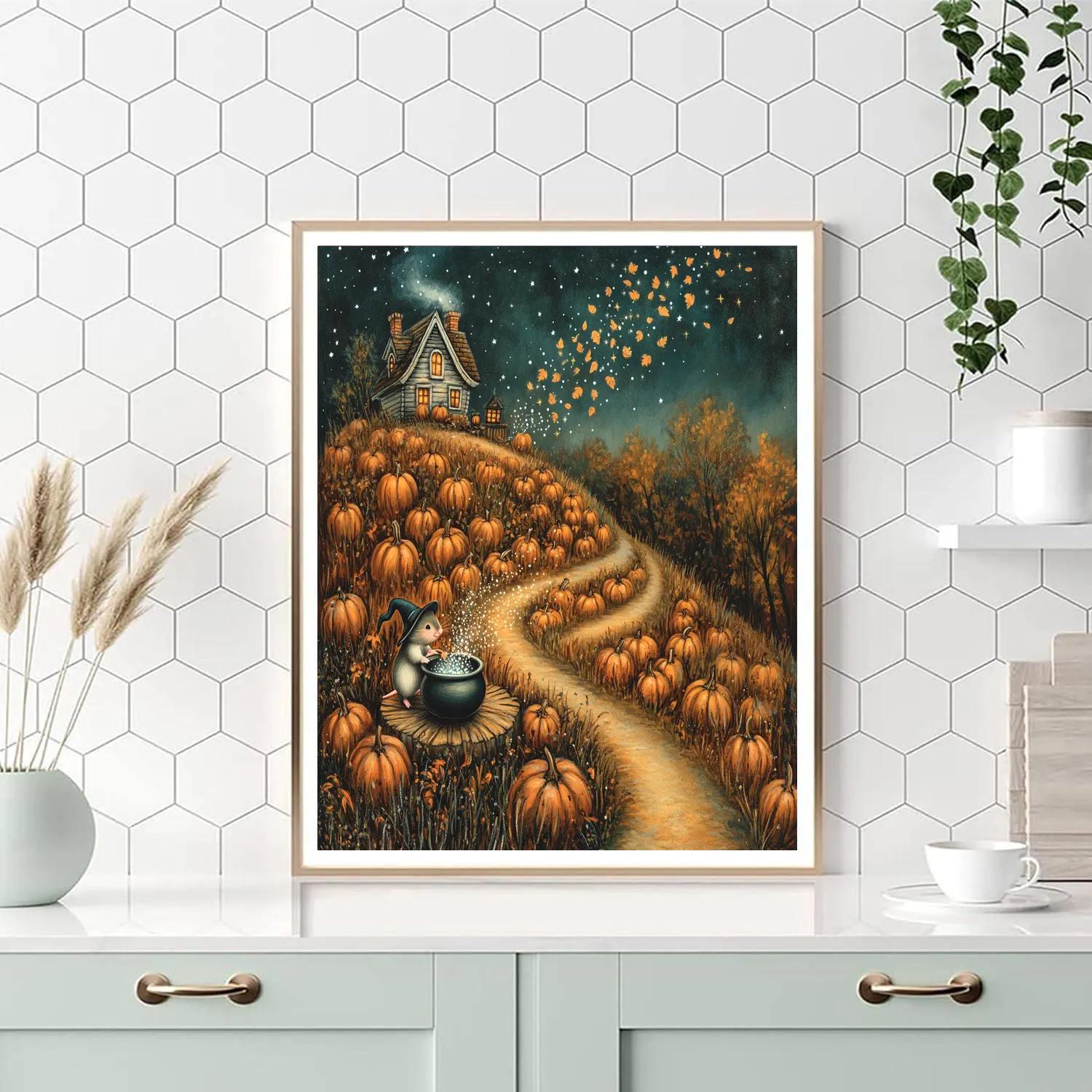 Witchs Cottage On Pumpkin Hill paint by color