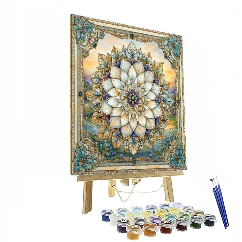 Alphonse Mucha Inspired Seasonal Floral Mandala Paint by numbers art