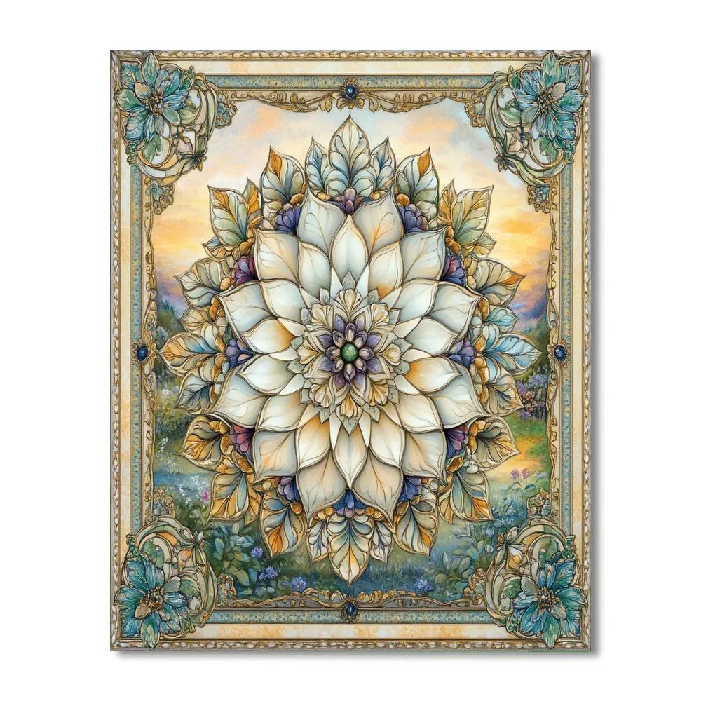 Alphonse Mucha Inspired Seasonal Floral Mandala Paint by numbers art