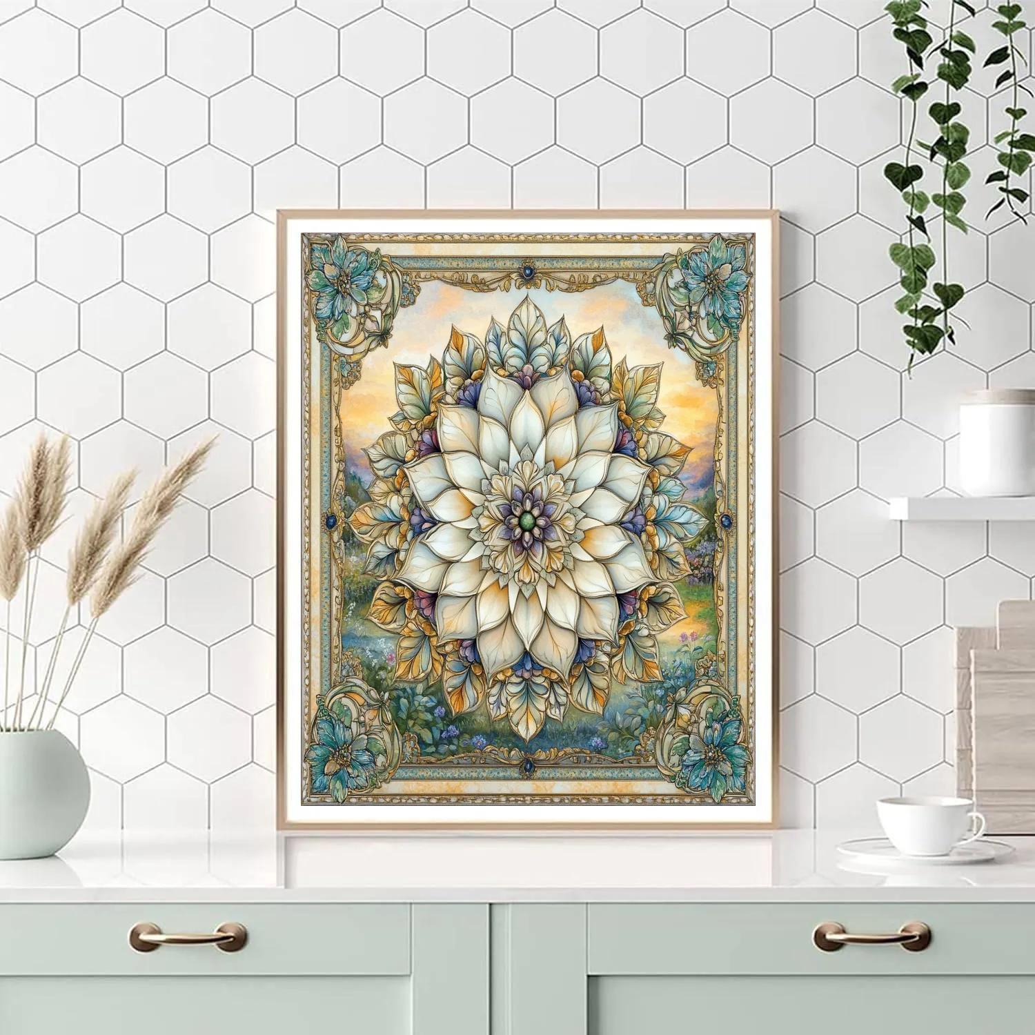 Alphonse Mucha Inspired Seasonal Floral Mandala Paint by numbers art