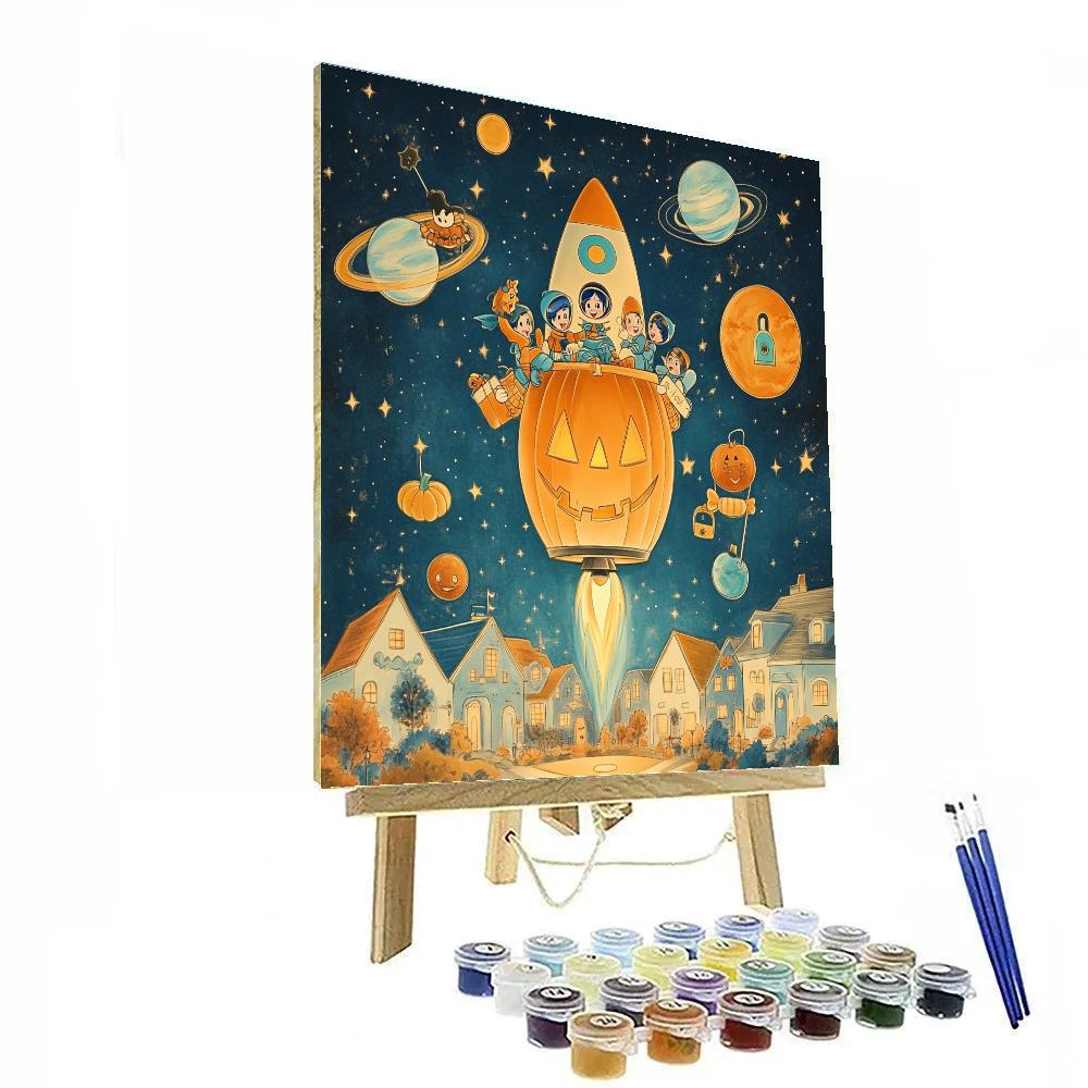 Cosmic Trick Or Treat Rocket paint by numbers