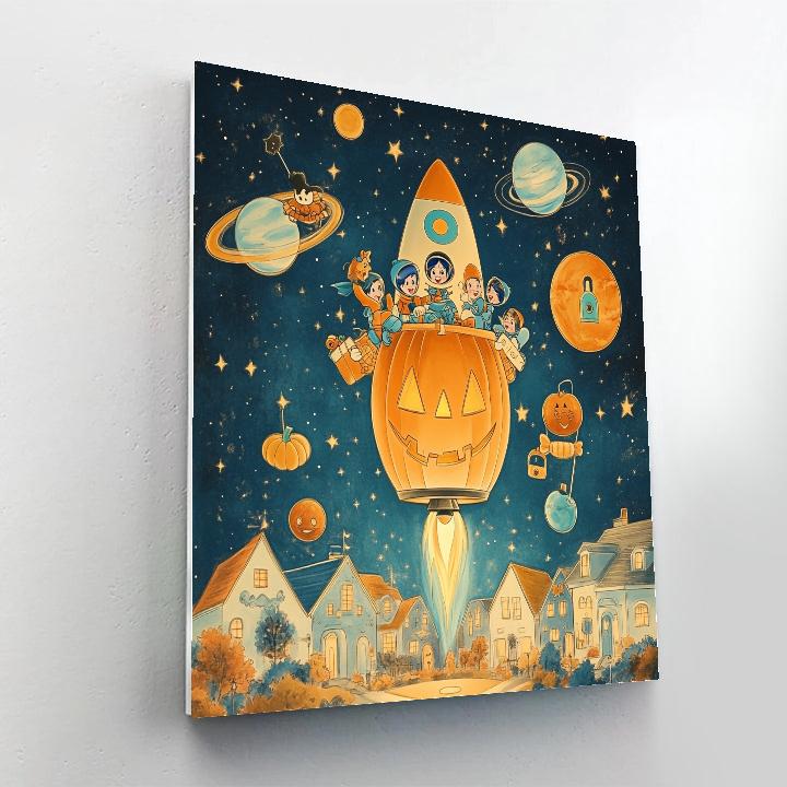 Cosmic Trick Or Treat Rocket paint by numbers