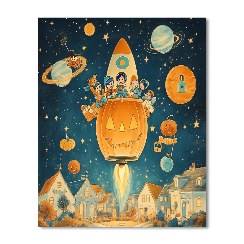 Cosmic Trick Or Treat Rocket paint by numbers