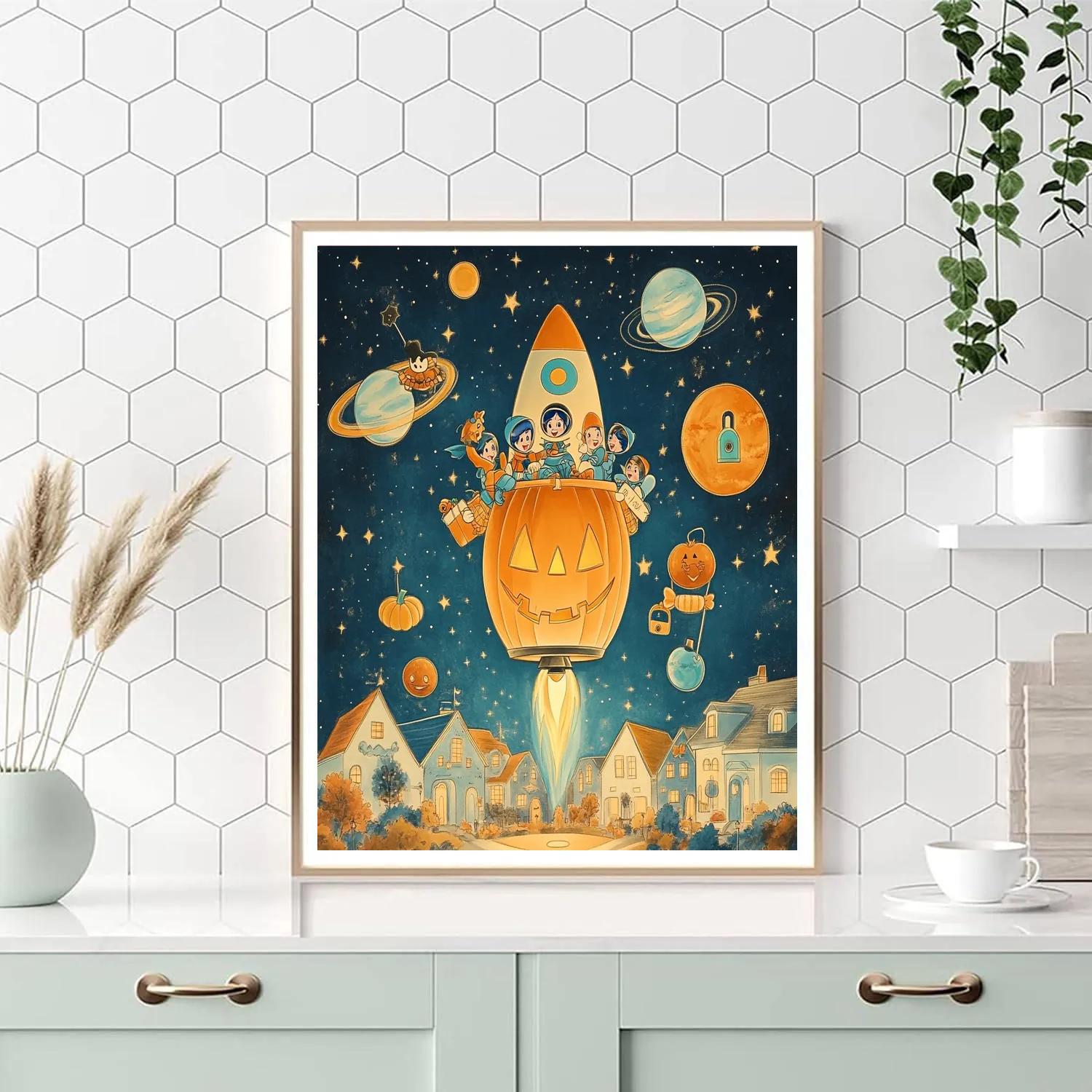 Cosmic Trick Or Treat Rocket paint by numbers