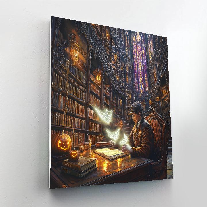 Haunted Library Archivist With Whispering Tomes Number painting