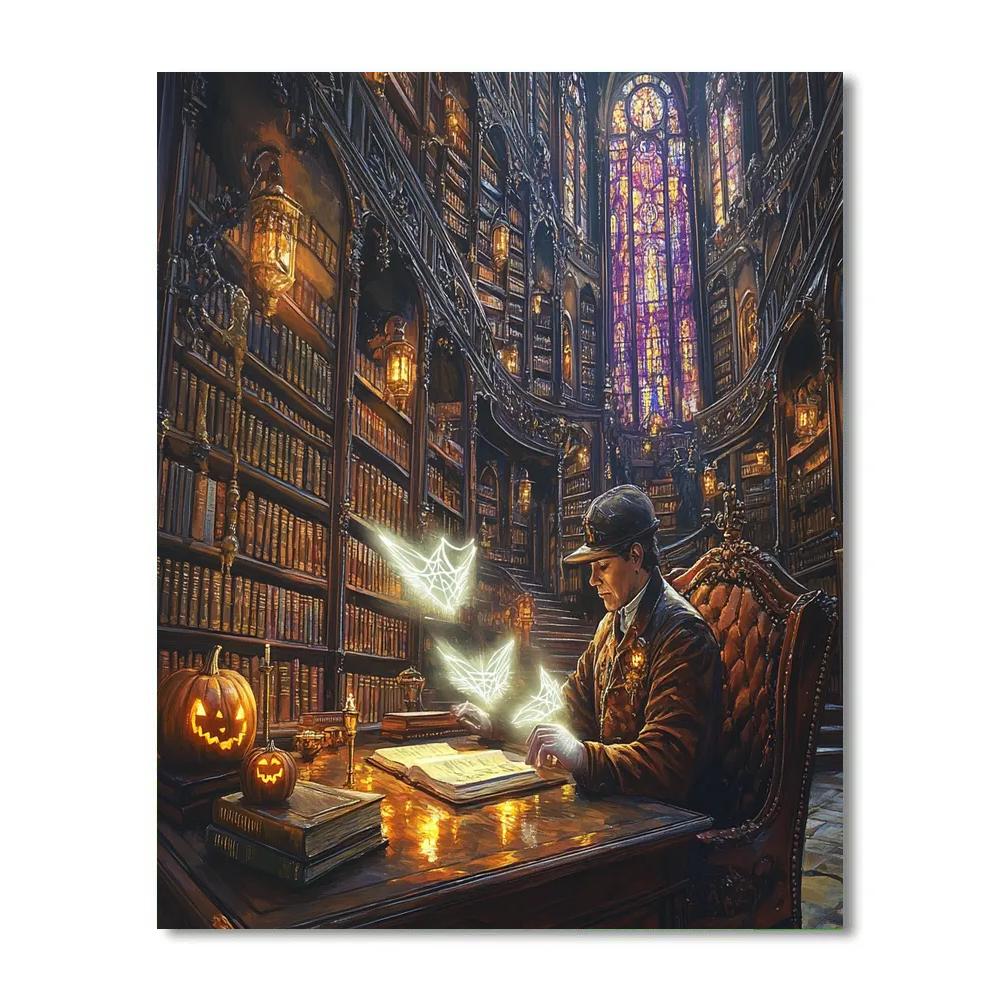 Haunted Library Archivist With Whispering Tomes Number painting