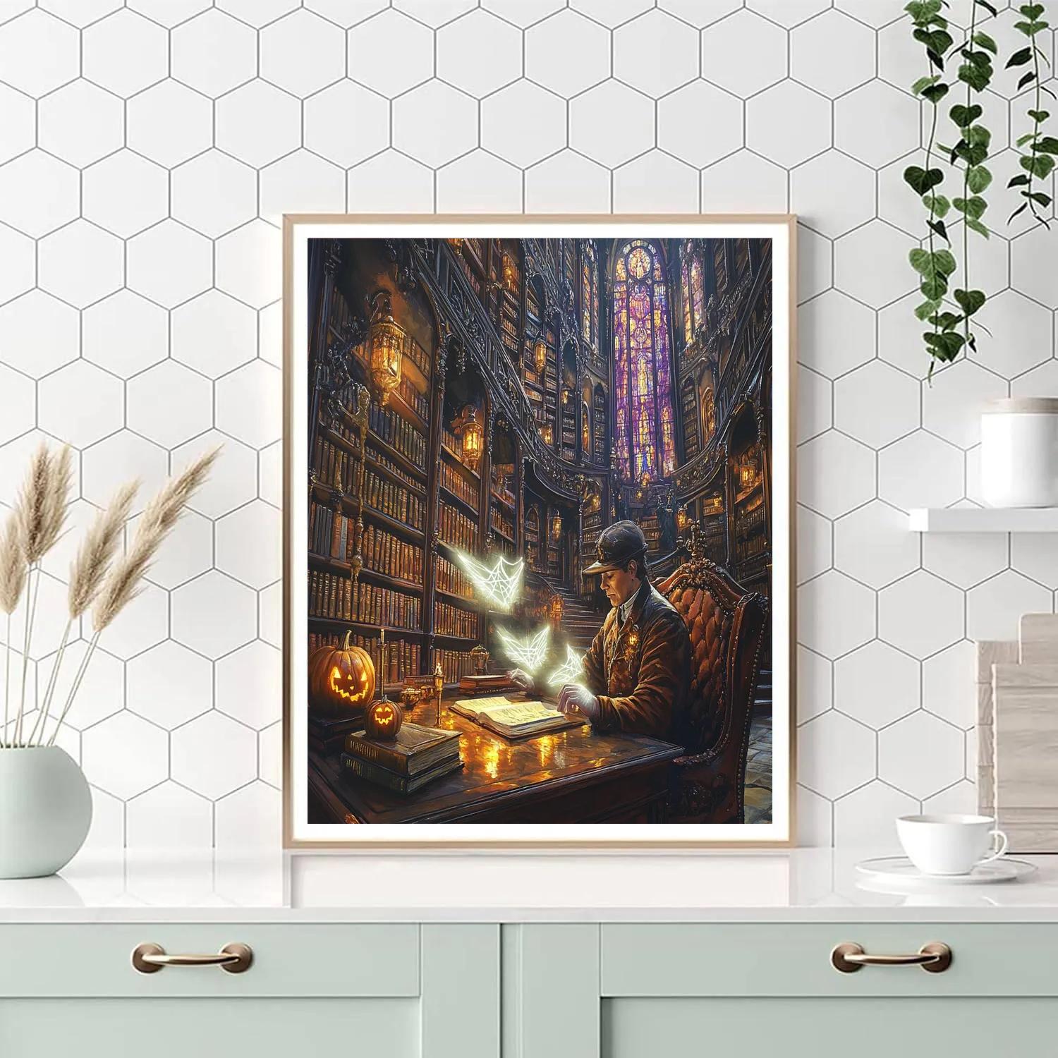 Haunted Library Archivist With Whispering Tomes Number painting