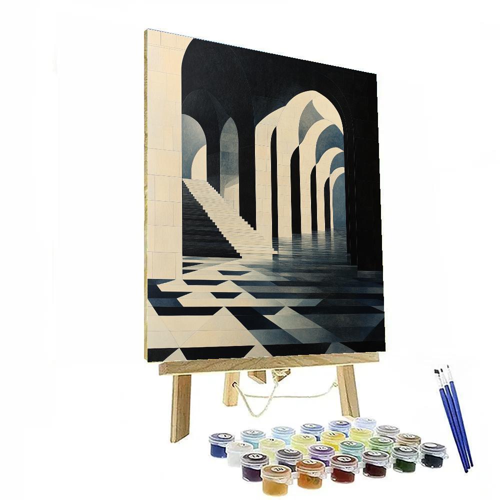 M.C. Escher Inspired Infinite Stairfield paint by numbers