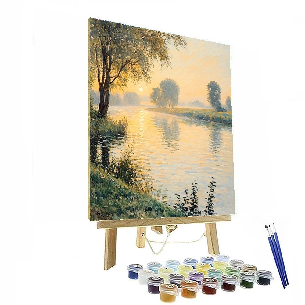 Claude Monet Inspired Sunrise River Landscape paint by color