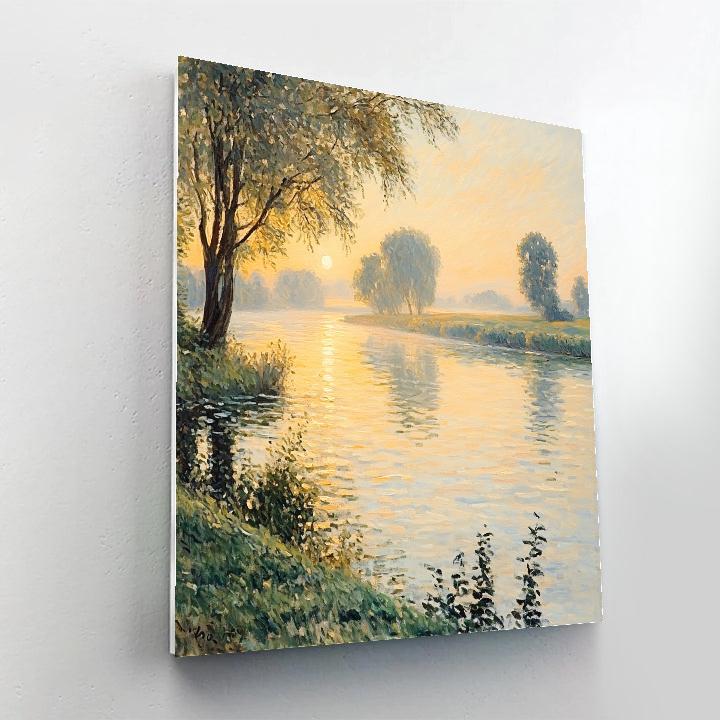 Claude Monet Inspired Sunrise River Landscape paint by color