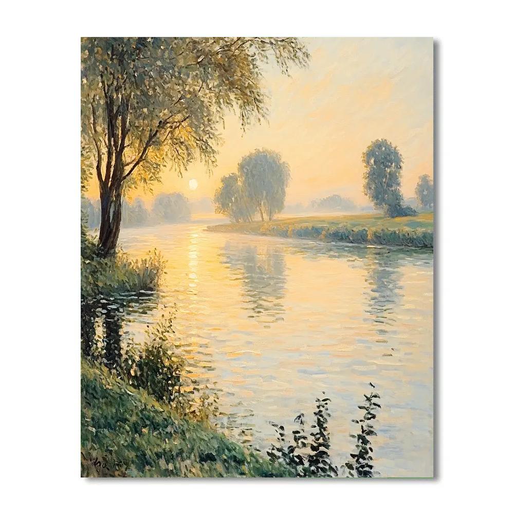 Claude Monet Inspired Sunrise River Landscape paint by color