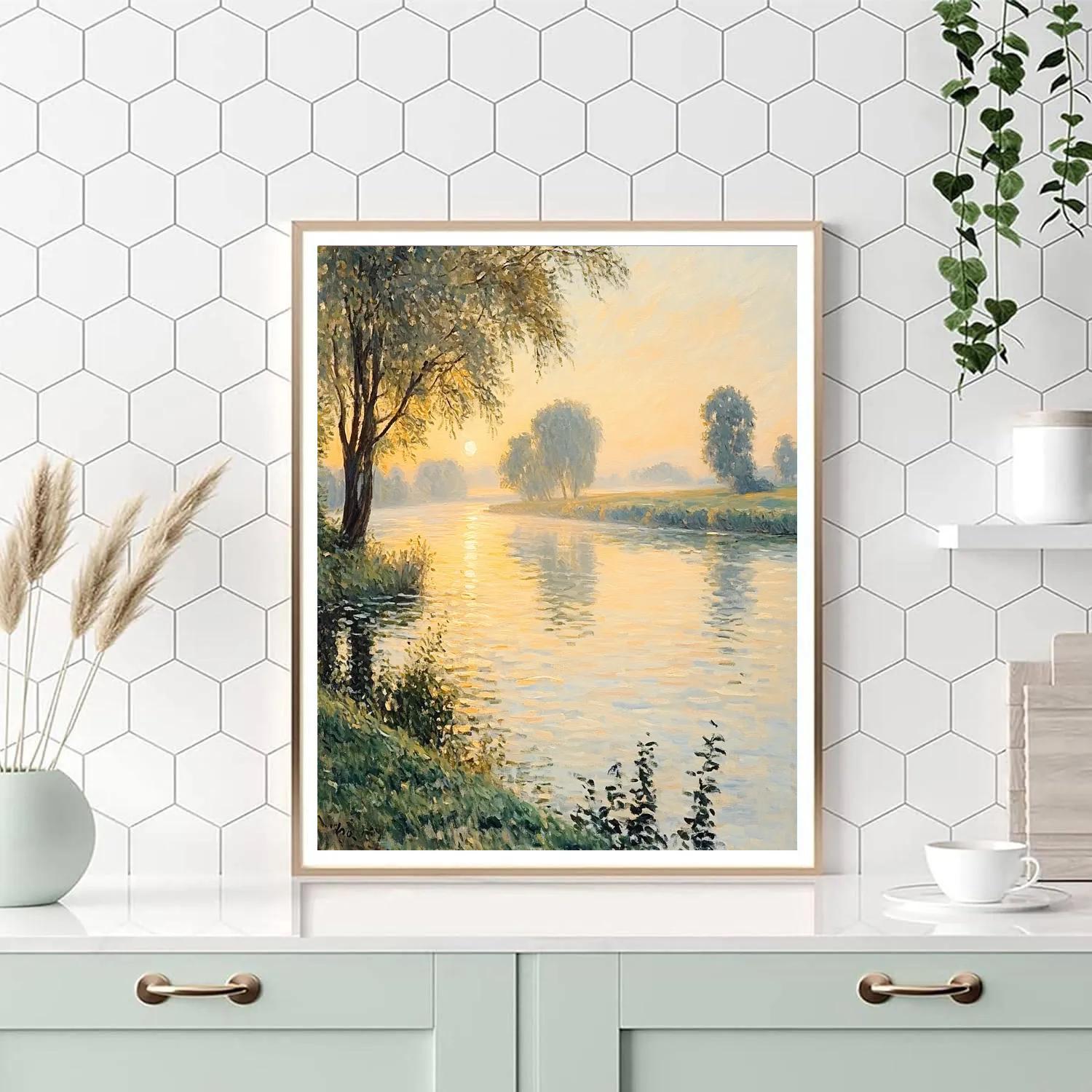 Claude Monet Inspired Sunrise River Landscape paint by color