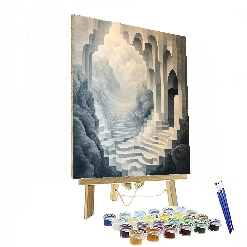 M.C. Escher Inspired Fractal Horizon Lattice Number painting