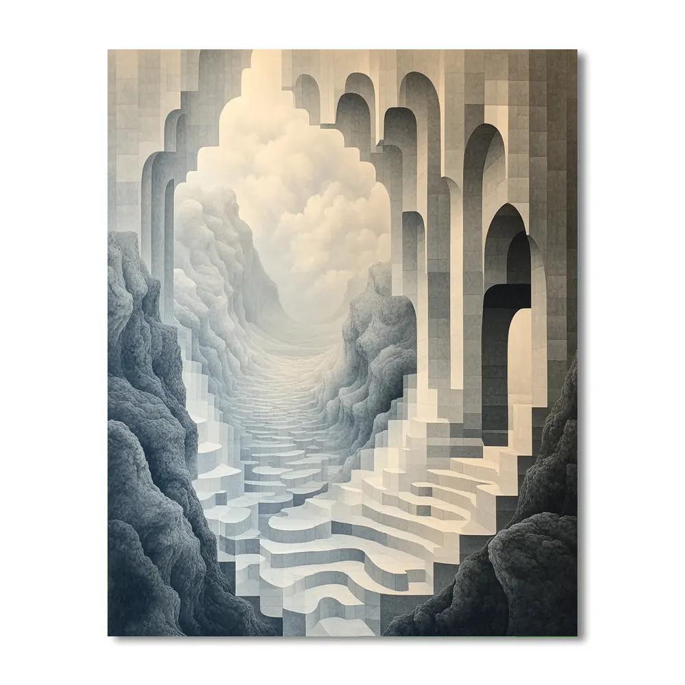 M.C. Escher Inspired Fractal Horizon Lattice Number painting