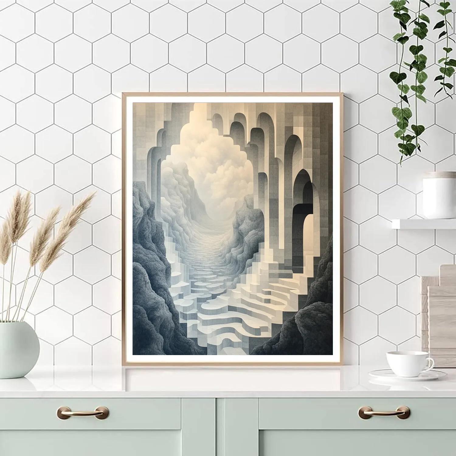 M.C. Escher Inspired Fractal Horizon Lattice Number painting