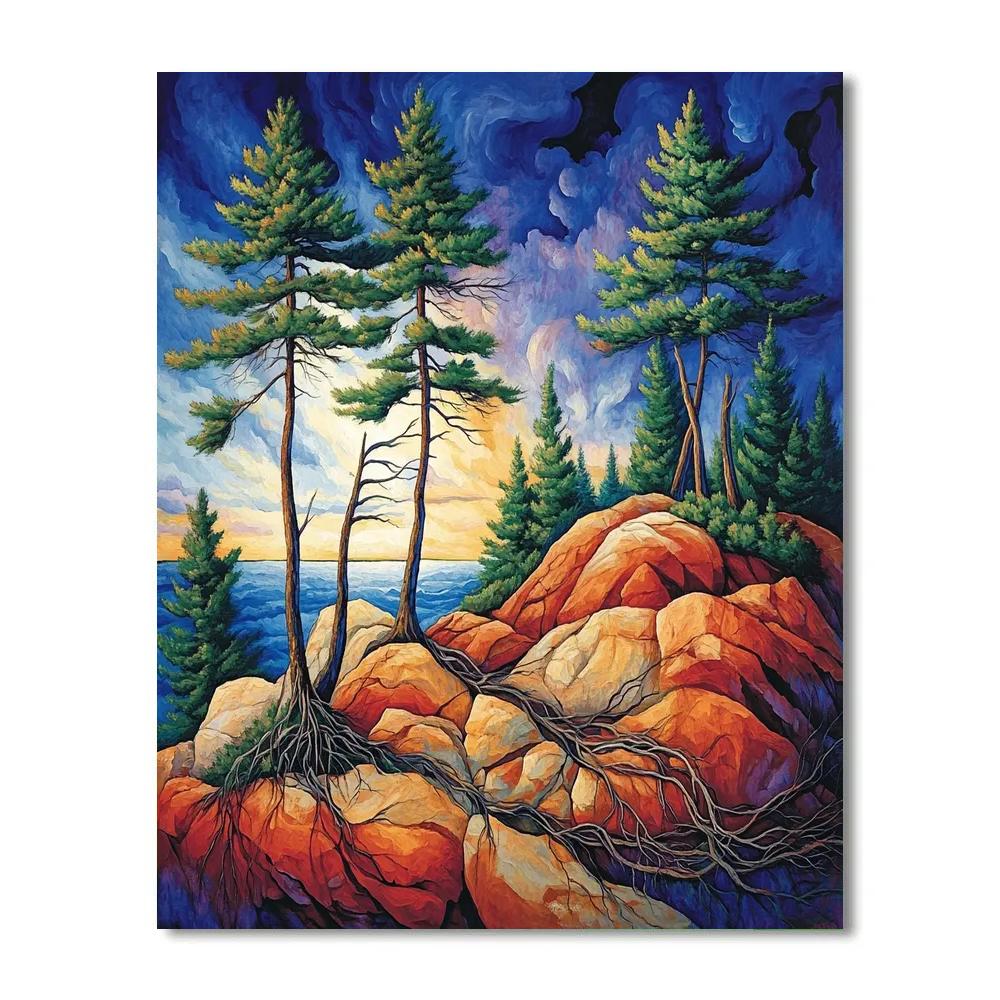 Arthur Lismer Inspired Rock Crevice Pines Number painting