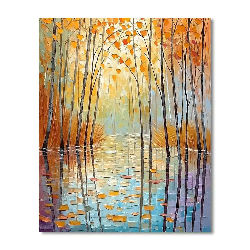 Claude Monet Inspired Autumnal Willow Reflection Numbered painting kits