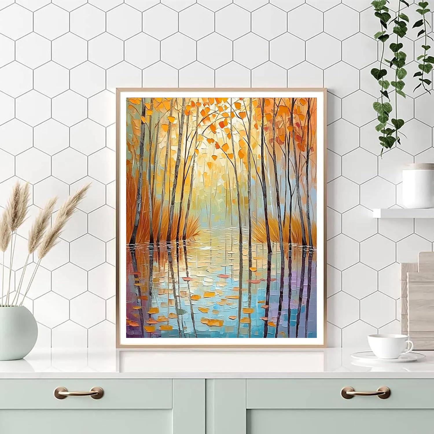 Claude Monet Inspired Autumnal Willow Reflection Numbered painting kits