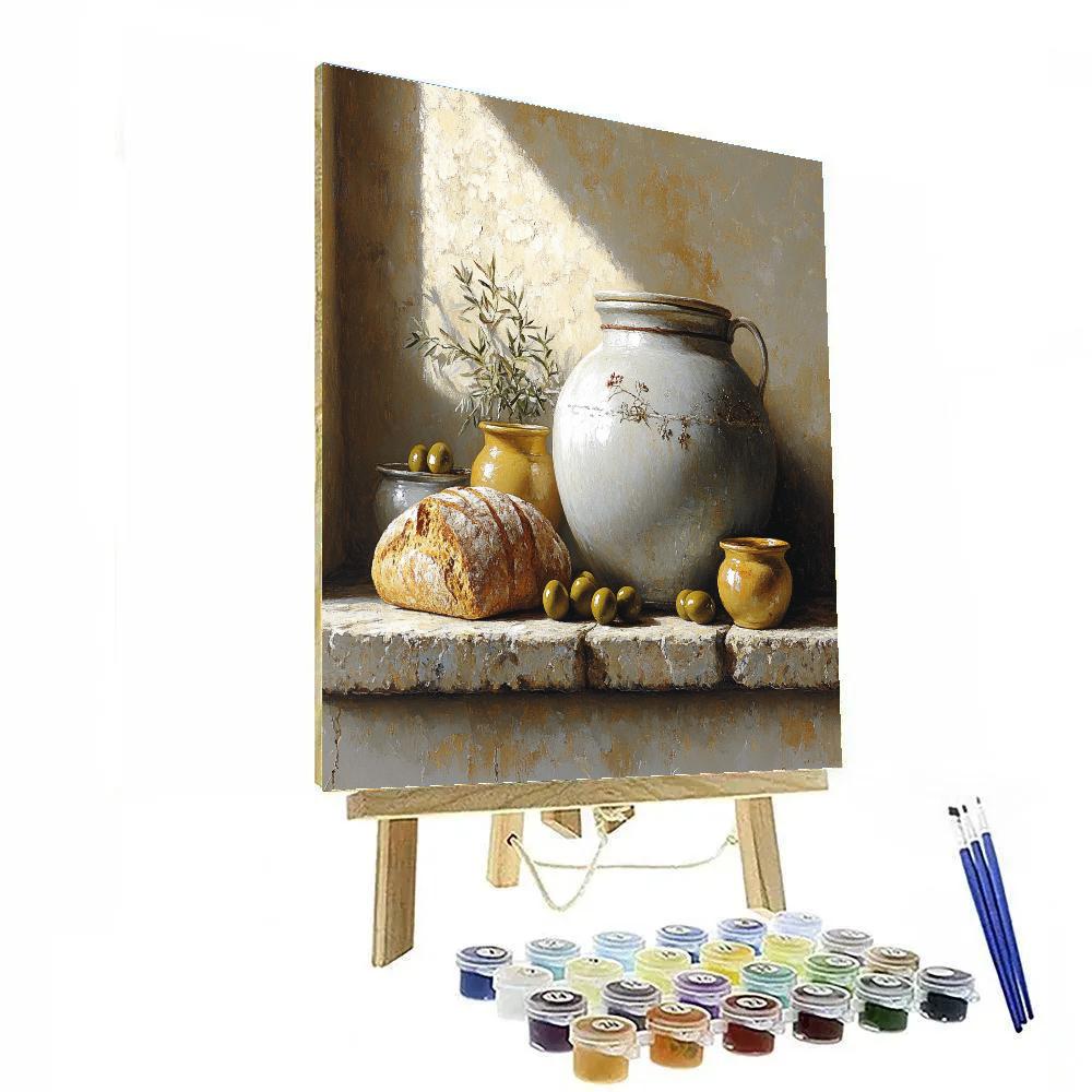 Diego Velázquez Inspired Ceramic Vessels With Olives And Bread Paint by numbers art