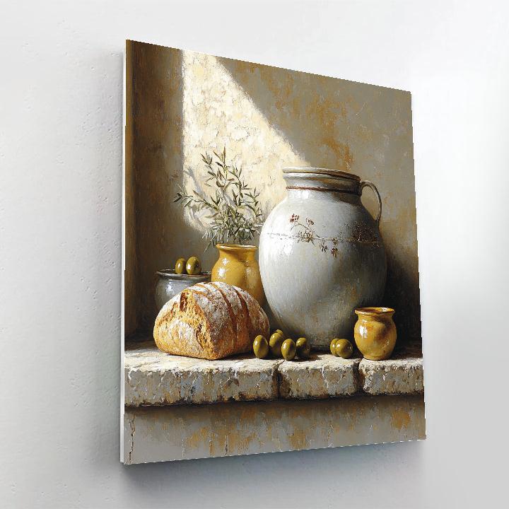 Diego Velázquez Inspired Ceramic Vessels With Olives And Bread Paint by numbers art