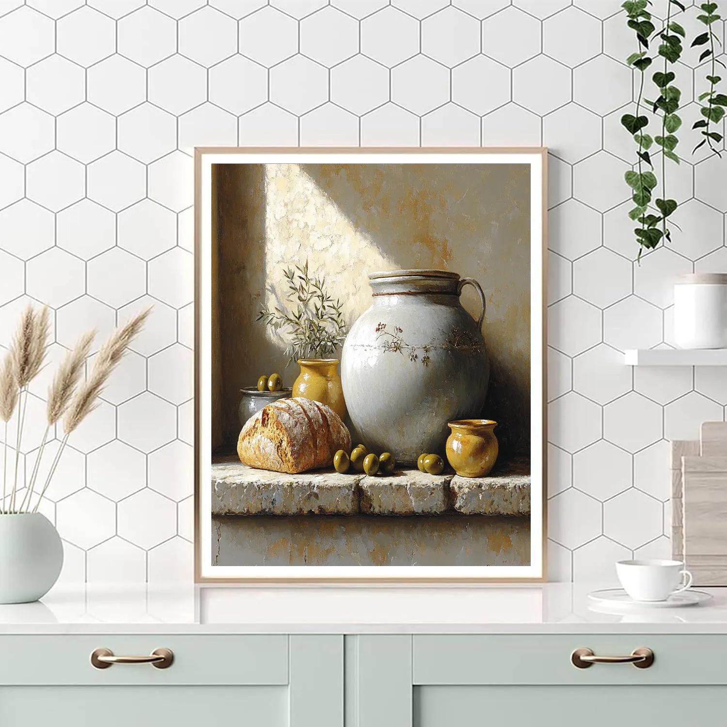 Diego Velázquez Inspired Ceramic Vessels With Olives And Bread Paint by numbers art