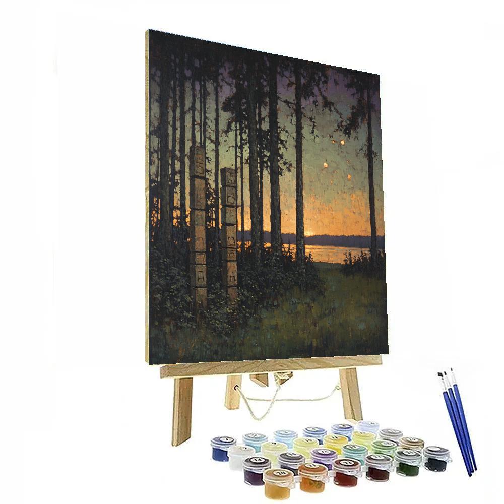 Emily Carr Inspired Totem Pole Grove At Dusk Paint by numbers kits
