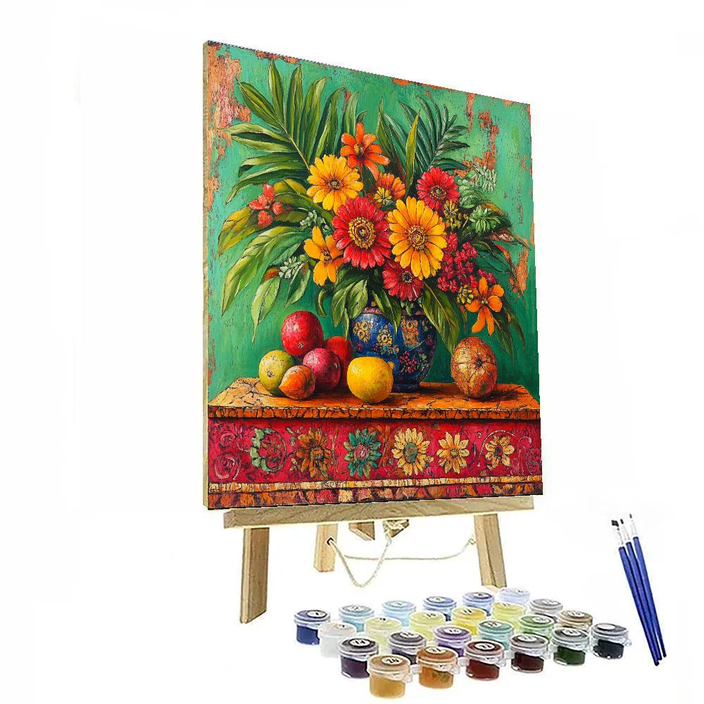 Frida Kahlo Inspired Tropical Still Life paint by color