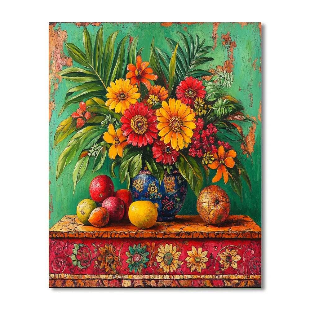 Frida Kahlo Inspired Tropical Still Life paint by color