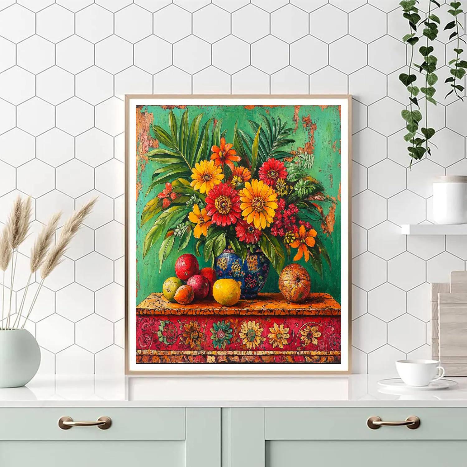 Frida Kahlo Inspired Tropical Still Life paint by color