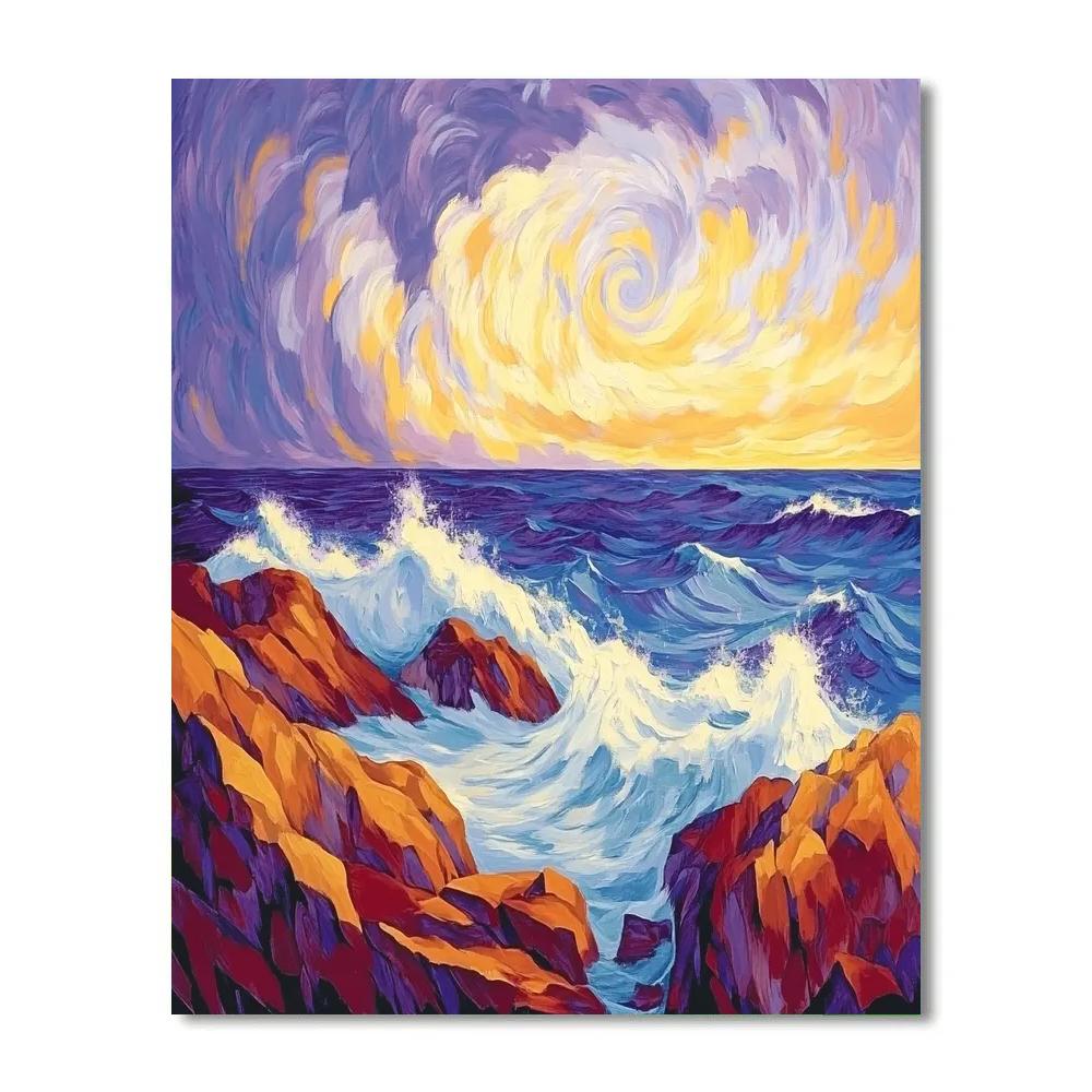 Edvard Munch Inspired Cosmic Tide And Weathered Rocks paint by numbers