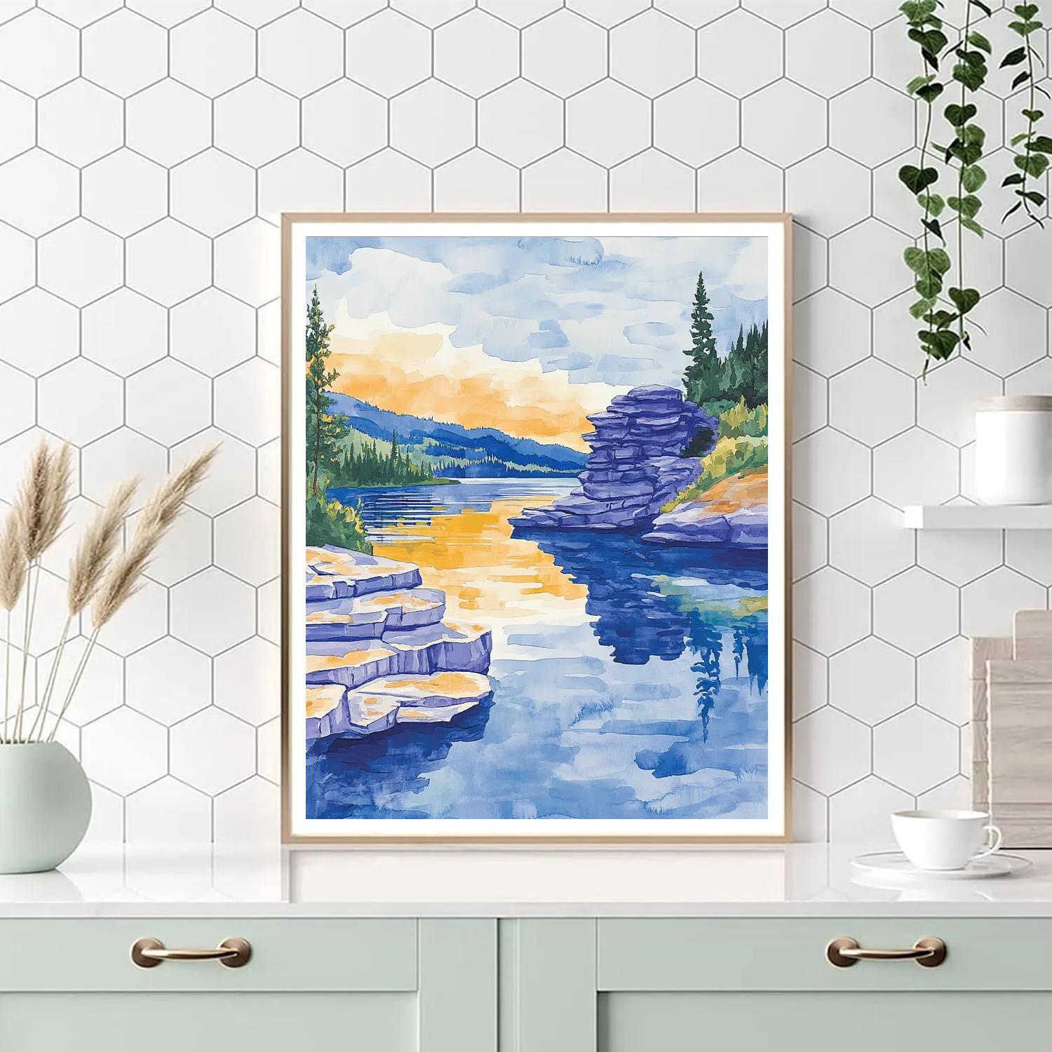 Franklin Carmichael Inspired Lake Of Prismatic Rocks Paint by numbers art