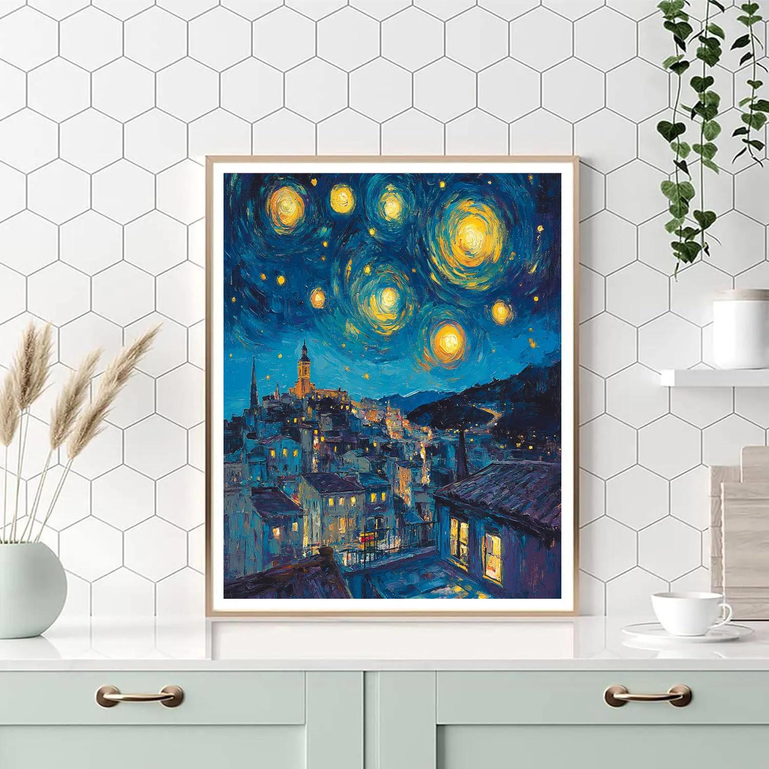 Van Gogh Inspired Celestial Citylights Number painting