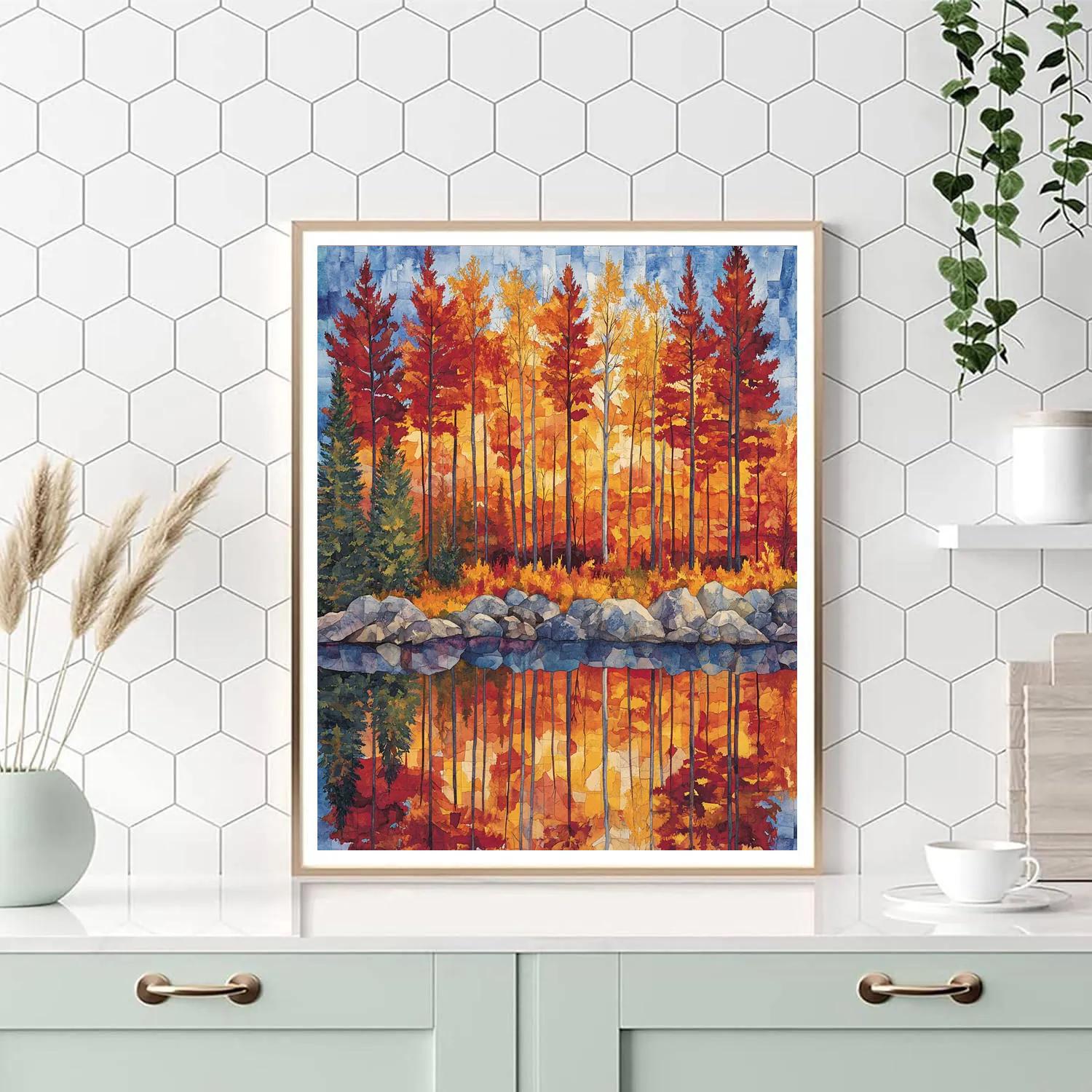 Franklin Carmichael Inspired Pine Screens At Autumn Lake Edge Number painting