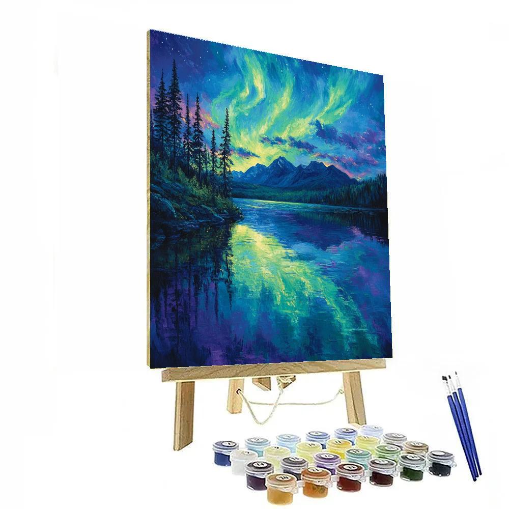 Frederick Varley Inspired Luminescent Aurora Over Serene Lakescape paint by numbers