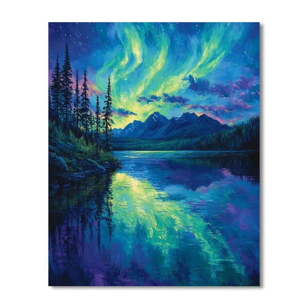 Frederick Varley Inspired Luminescent Aurora Over Serene Lakescape paint by numbers