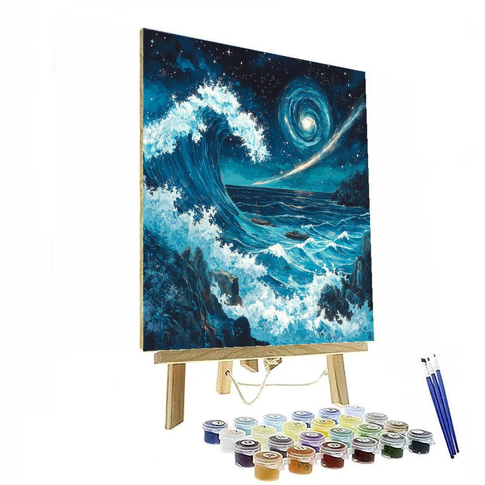 Hokusai Inspired Nebula Ocean Storm paint by numbers