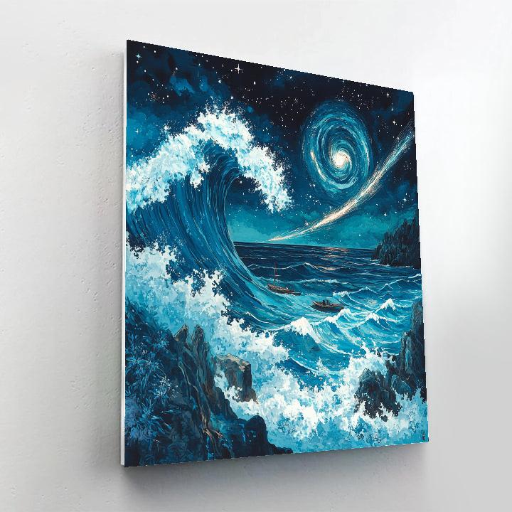 Hokusai Inspired Nebula Ocean Storm paint by numbers