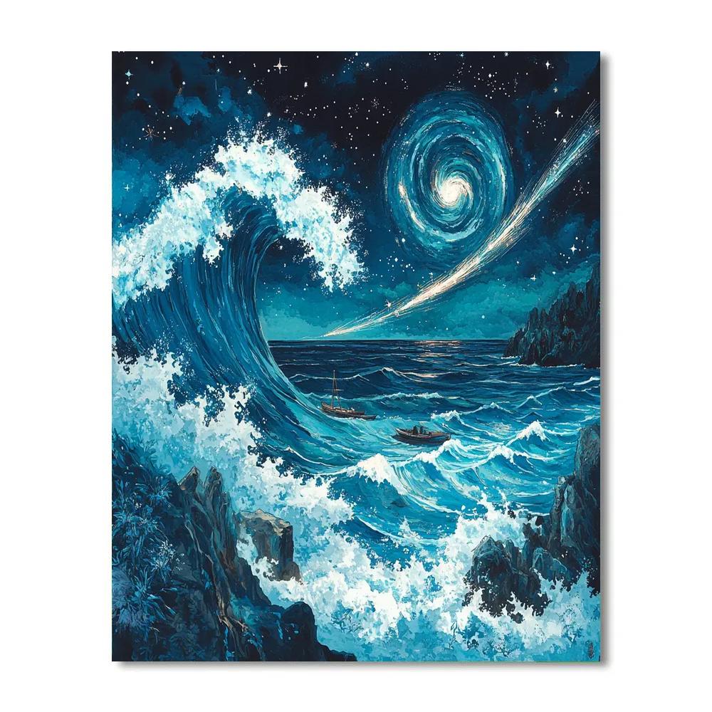 Hokusai Inspired Nebula Ocean Storm paint by numbers