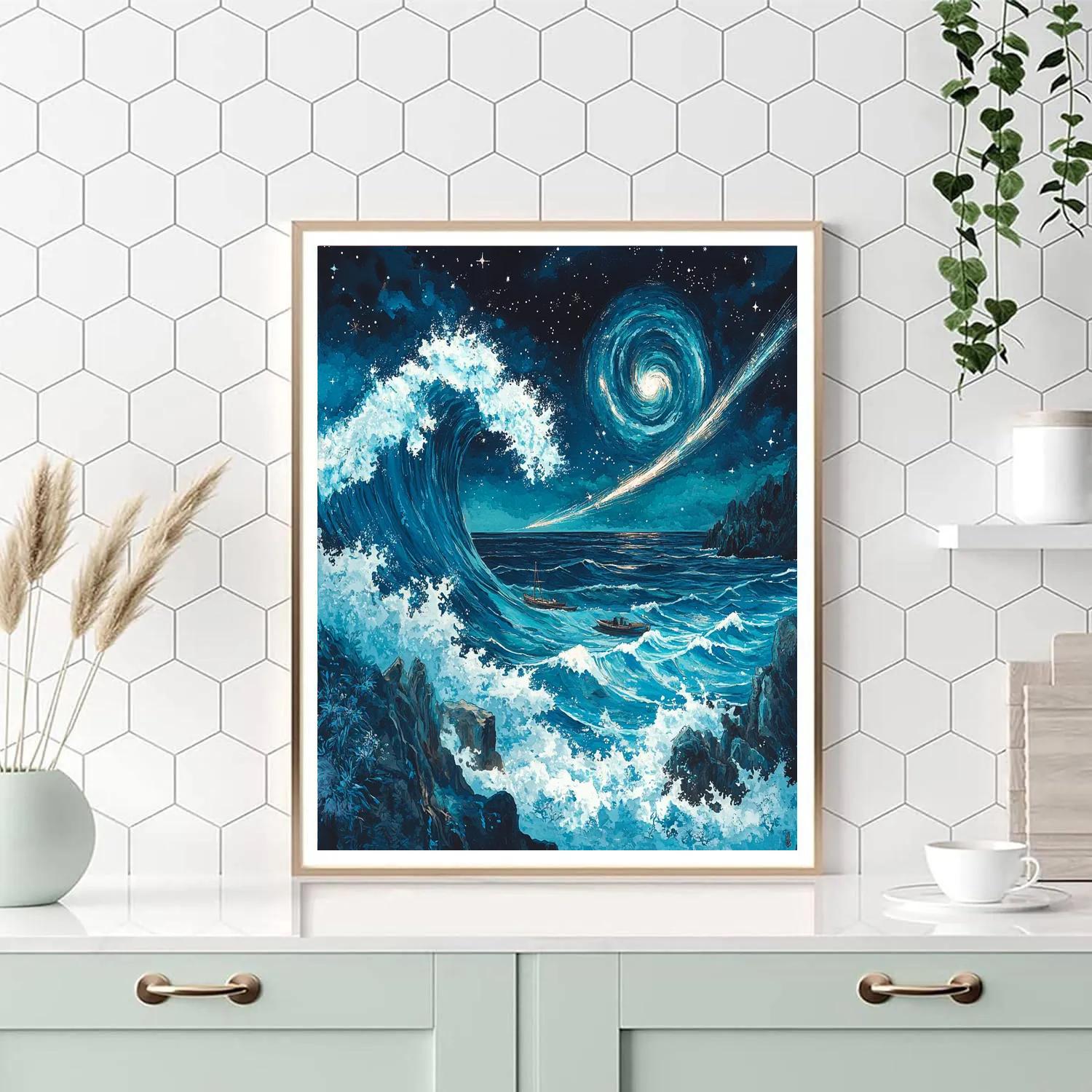 Hokusai Inspired Nebula Ocean Storm paint by numbers
